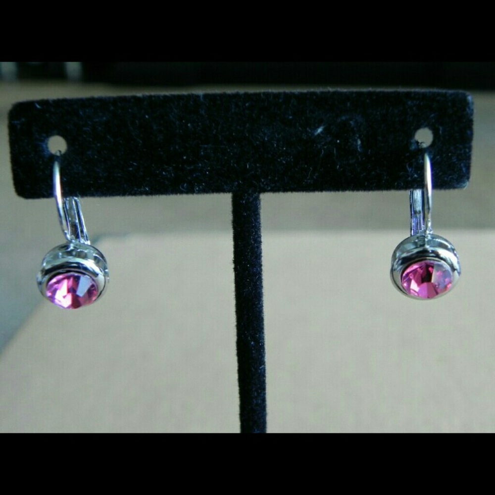 Deep Rose CZ Small Round Leverback Earrings